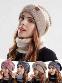 Women's 2 Pieces Beanie Hat And Scarf Set, Warm Lined Thick Knit Earflap Cap For Winter, Suitable For Daily Use Valentines Gift - Multicolor - View 12