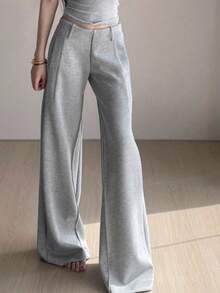 Loose Fit, Low Waist, Wide Leg Casual Pants - Grey - View 1