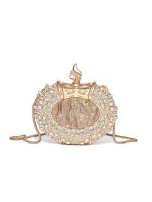 2025 Bolso de mano de lujo con cristales y diamantes de estilo otoño/invierno, elegante bolso de noche de novia con strass, cartera de mujer de lujo con cristales, bolso de tote con lápiz labial y perfume de moda, bolso brillante y glamoroso, bolso de hombro cruzado con adornos de cristal, todo hecho a mano con metal y diamantes, adecuado para damas elegantes que asistan a bodas, fiestas, galas, reuniones y banquetes, no apto para llevar teléfonos - Dorado - Ver 8