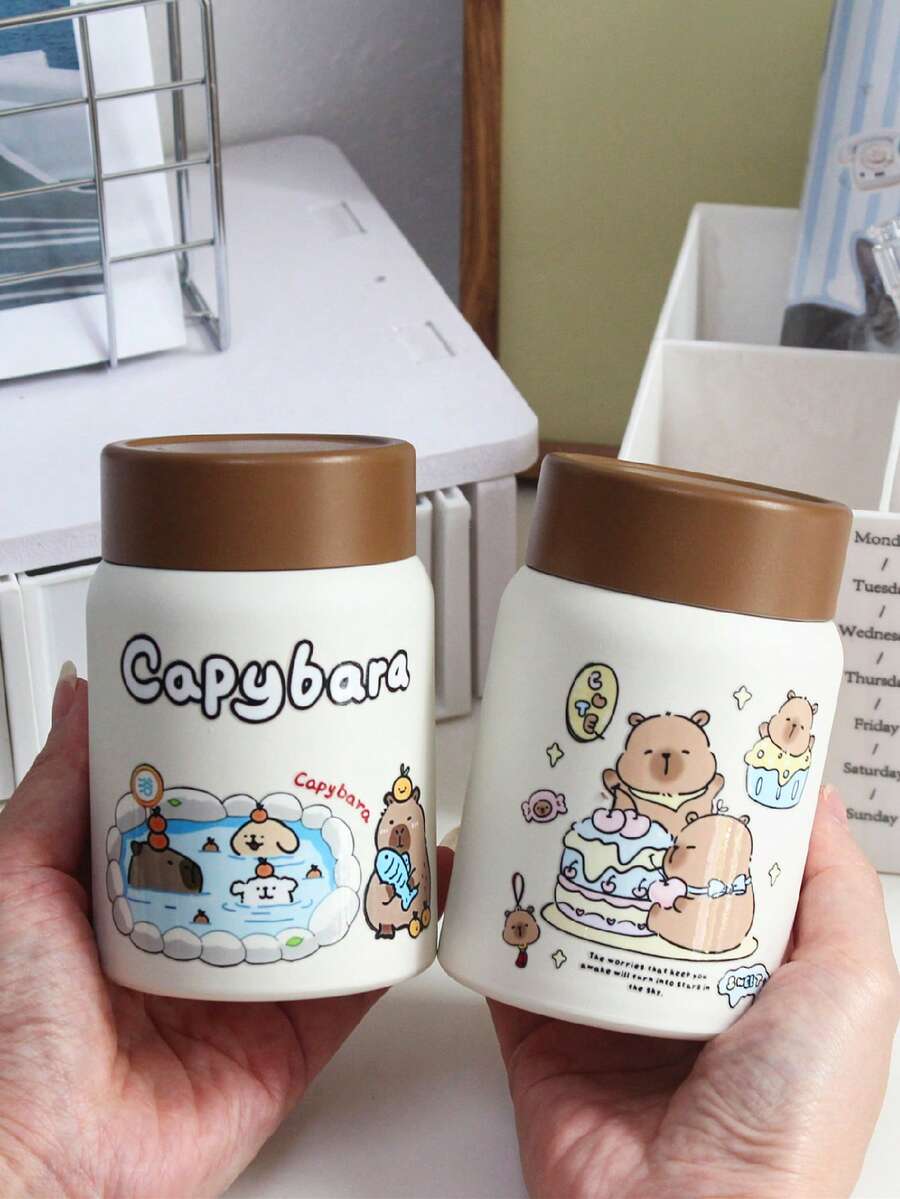 1 pieza Taza linda de 280ml, diseño de Capibara, acero inoxidable con revestimiento cerámico, mantiene las bebidas frías, compacta y portátil, taza para el desayuno, botella de agua para deportes al aire libre, de alta calidad