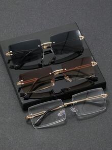3 Pairs/Set Men's Rectangular Frameless Metal Fashion Glasses, New Stylish Eyeglasses Suitable For Daily Life, Beach Vacation And Outdoor Travel - Multicolor - View 7