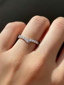 Stylever 1 Stück exquisiter V-förmiger Ring Damenschmuck für Frauen 925er Sterling Silber einfach mit Zirkonia besetzt Ring Feiner Schmuck für Mädchen Geburtstagsgeschenke für den Alltag Dating Dekoration