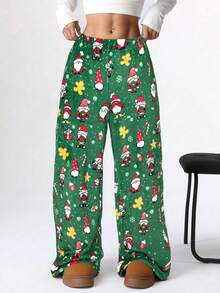 Pantalones anchos y sueltos de estampado de leopardo esponjoso para mujer, de uso casual en otoño/invierno