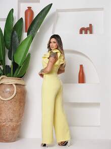 !! MULA MANCA Wide Leg Jumpsuit With Detail On The Sleeve, Super !!! - Yellow - View 4