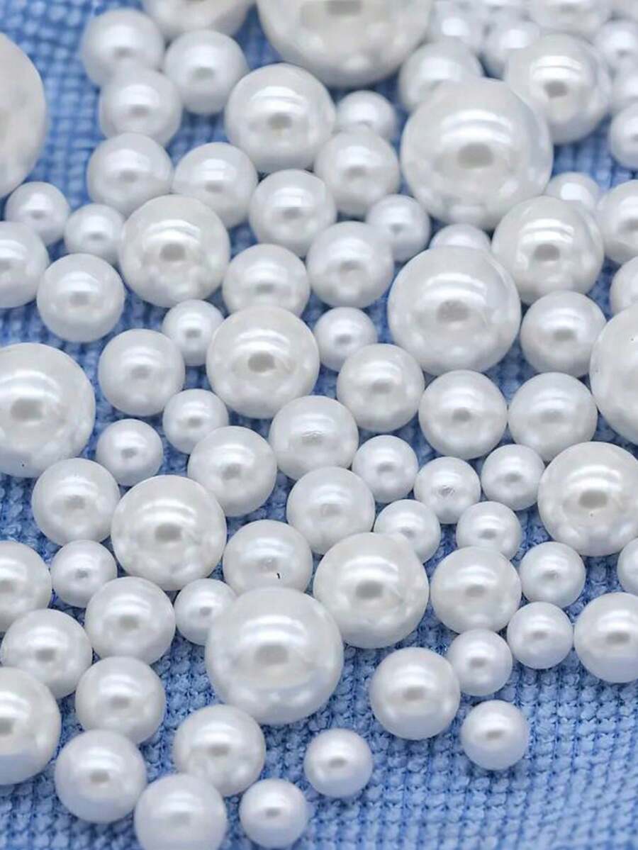 圓形無孔（50-500顆）假珍珠（3 / 4 / 5 / 6 / 8 / 10 / 12 / 14毫米）,非常適合diy首飾製作,手工藝,裝飾和花瓶填充（各種尺寸） - 白色無孔珍珠 - 查看 1