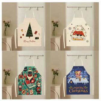 1pc Christmas Pattern Apron, Creative And Interesting Fashionable Printed House Cleaning Apron, Waterproof Oil And Easy-To-Clean Kitchen Cooking Apron, Creative Home Apron, Work Clothes