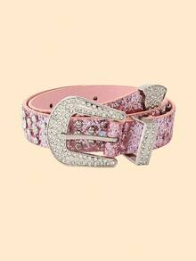 1pc Women's New Fashion Rhinestone Waist Belt, High Quality Shiny PU Leather Belt For Jeans, Student Waist Belt - Glitt Rhinestone Belt - View 6