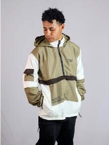 Men's Urban Chameleon Windbreaker Jacket With Hood, Autumn/Spring Style, Oversized Knot Detail And Zipper. - 赭石色和棕色 - 查看 3