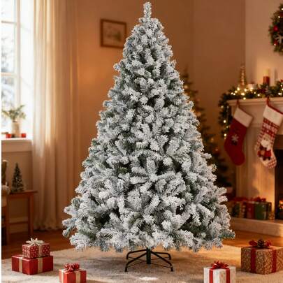 Artificial Christmas Tree With Snow, Christmas Tree With Realistic Snow And Frost Effects, Dense And Fluffy. Easy To Install With A Stable Base, Suitable For Christmas Holiday Decoration In Family Living Rooms, Offices, Shopping Malls, Parties, Etc., Applicable For Indoor And Outdoor Use.