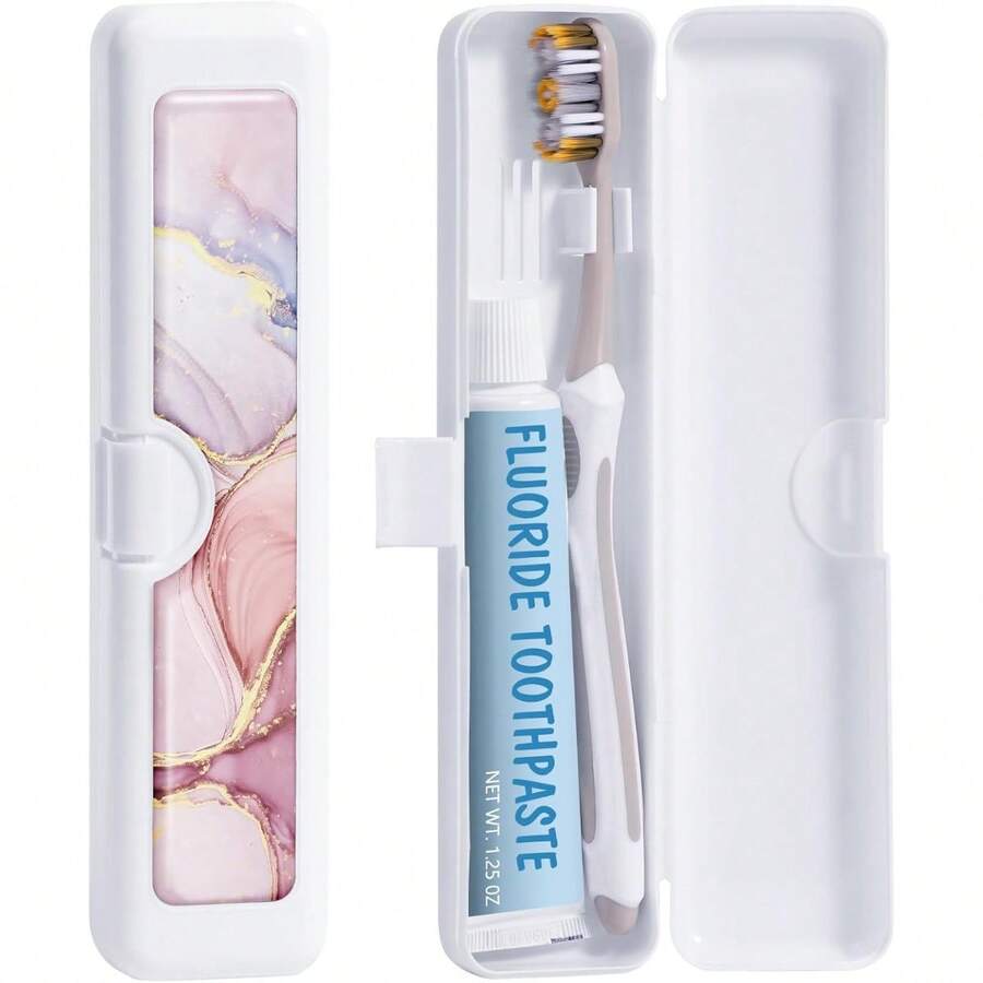 Toothbrush Travel Case - Pattern, Holder And Covers For Toothbrushes, Includes Tongue Scraper Case - 粉紅色大理石 - 查看 1