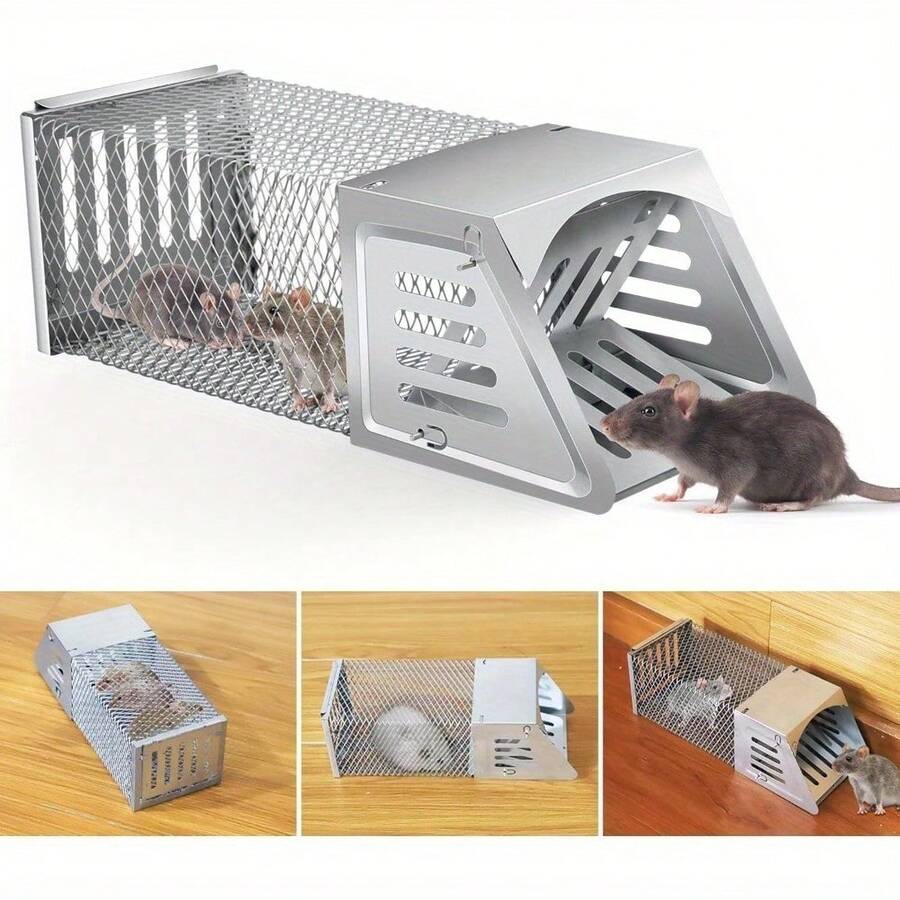 1pc Metal Rodent Trap – Sensitive Pedal Trigger, Traps Rats/Mice/Chipmunks/Squirrels, For Indoor/Outdoor Use (Homes/Gardens/Sheds) - Silver - View 1