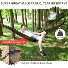 Camping Hammock With Rain Fly Tarp And Mosquito Net Tent Tree Straps Portable Single Double Nylon Parachute Hammock Rainfly Set For Backpacking Hiking Travel Yard Outdoor Activities Green - 綠色 - 查看 4
