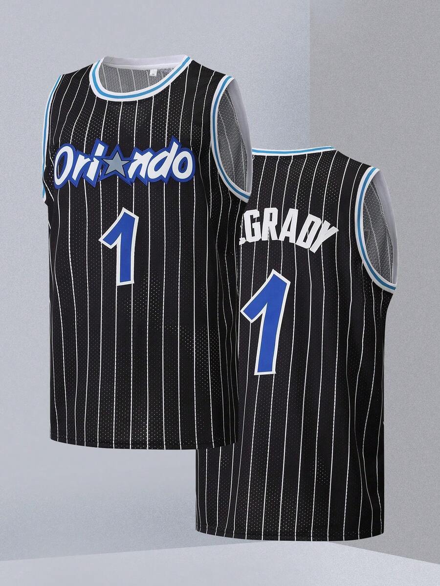 1pc Men's Basketball Jersey, Black, Embroidered Sports Vest Spring - Black - View 1