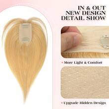 Center Part Human Hair Topper Hairpiece 5x9cm Breathable Hair Net Natural Straight Top Hair No Bangs For Women 8-14inch - S27 - 查看 3
