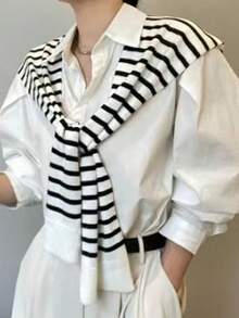 1pc Solid Color/Striped Casual Knit Shawl, Fashion Regular Polyester Warm Shawl - Suitable For Daily And Outdoor Wear In All Seasons,Beach,Holiday - Same Style In Multiple Colors - View 10