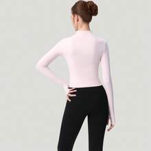 Women's Long Sleeve Full Zip Athletic Jacket With Thumbholes And Fitted Silhouette - Hồng - Xem 6