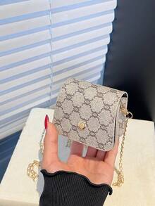 1pc Khaki Color Wallet With Metal Hardware Decor, Vintage Floral PU Mini Coin Purse, Winter New Arrival - Khaki - View 2
