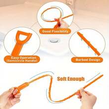 3 PCS Drain Clog Remover, Effective Drain Snake Hair Drain Clog Remover, Ideal Drain Cleaner For Sinks, Showers, And Tubs - Flexible And Durable 20inch Length For Easy Use. - Orange - View 3