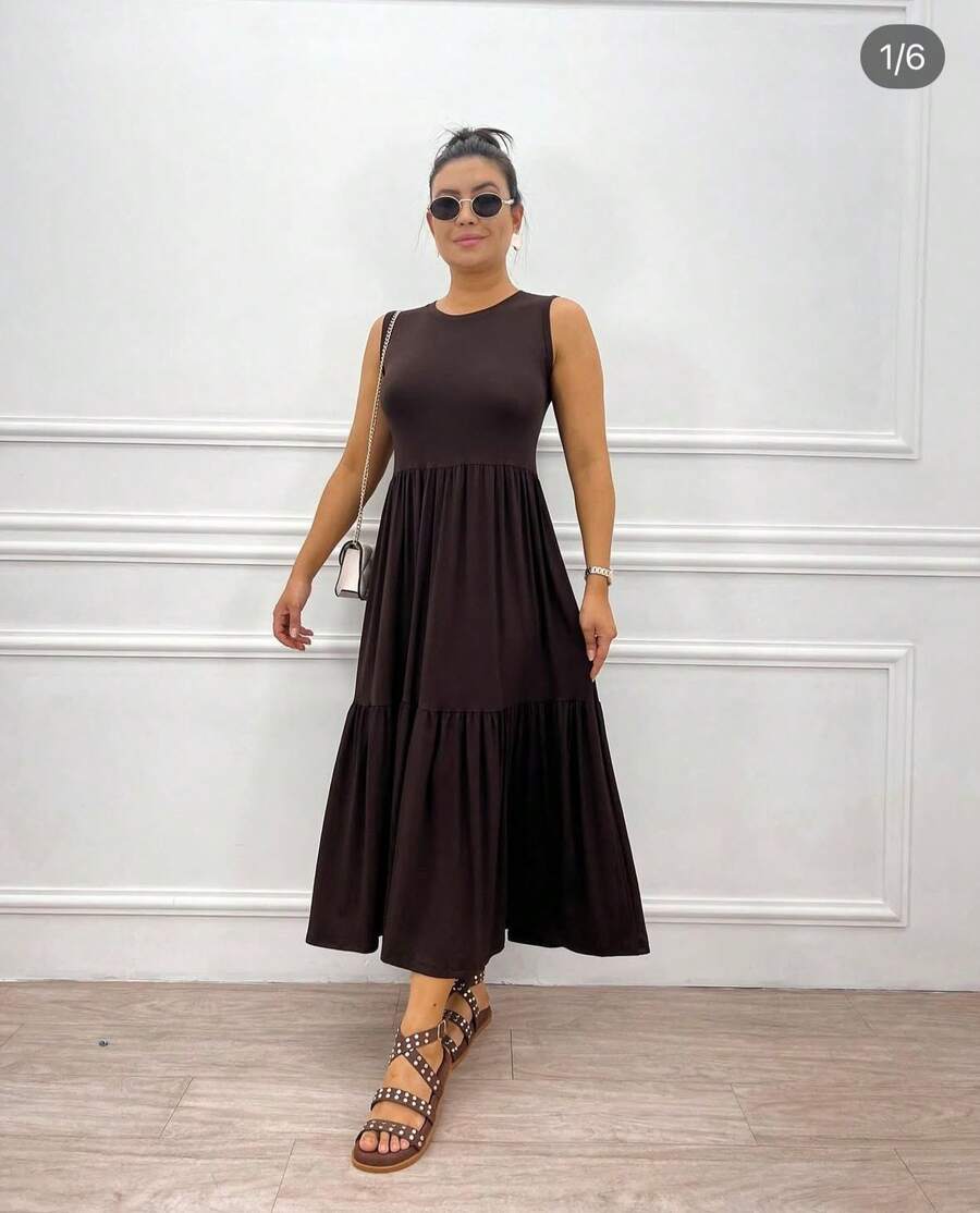 Tres Marias Midi Dress, Viscolycra Mesh Tank Top, 100% Cotton, Comfortable, Confy, Evangelical Fashion - Rỉ Nâu - Xem 1
