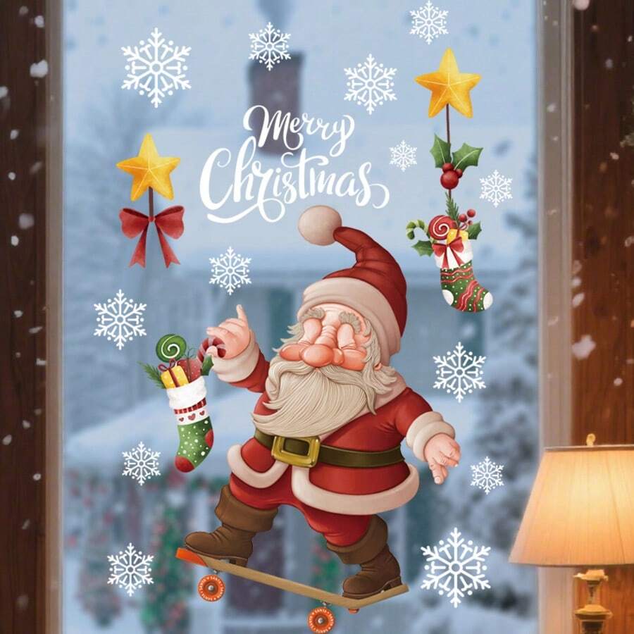 1pc Christmas Window Sticker - Featuring Santa Claus And "Merry Christmas" Text, Suitable For Stores And Homes - Multicolor - View 1
