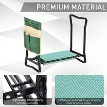 Outsunny Garden Kneeler Seat Foldable Stool Bench 2 EVA Foam Kneeling Pad And 1 Large Tool Pouch - Green - View 7