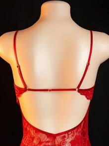 Women's Sexy Red Lace-Edged Open-Front Nightgown With Front Button Closure, Paired With Matching Women's Skirt And Lingerie - Beautiful Lace Edges, Flared Hem, Well-Shaped Contours, Lace Nightgown, Well-Fitted Design, Sensual Attire - 紅色 - 查看 4