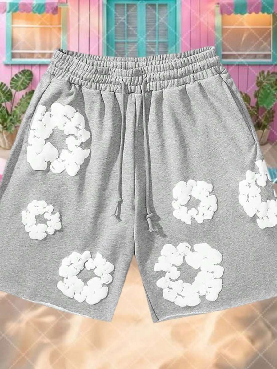 Summer Beach Pants Unisex Casual Harajuku Y2K 3D Kapok Print Shorts Outdoor Holiday Fashion StreetwearClothing   Halloween    Summer    Regular Fit    Pocket  Drawstring    Christmas  Halloween - Grey - View 1