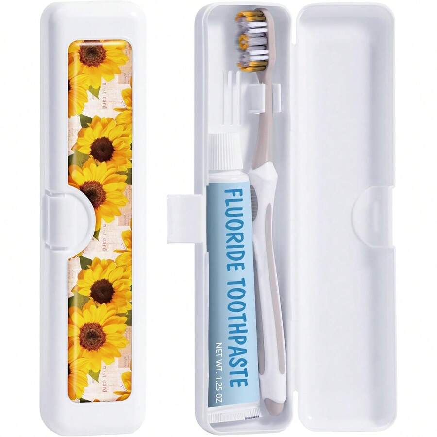 Estuche de viaje para cepillo de dientes - Patrón, soporte y cubiertas para cepillos de dientes, incluye estuche para rascador de lengua - Girasol - Ver 1