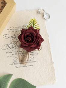 1Pc Modern Wedding Simple Artificial Flower Boutonniere For Men,Silk Rose Eucalyptus Boutonniere For Groom And Groomsmen, Boho Wedding, Minimalist Groom Corsage,Real Touch Lapel Flower Pin (Colorful Options),Elegant Men's Corsage For Suit, Prom, Formal Events Valentine's Day Accessories