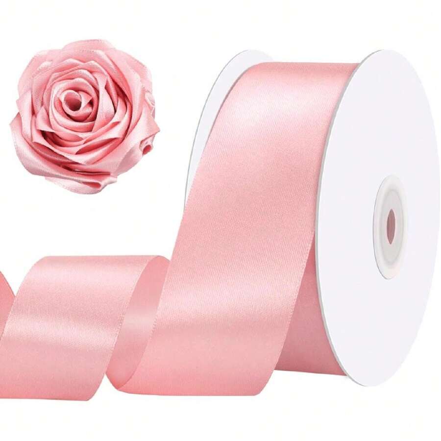Pink Ribbon 1-1/2 Inch 60 Yards Double Faced Pink Satin Ribbon For Lei Flower Bouquet Hair Bows Gift Wrapping Wedding Shower Bridal Gifts Home Drations,23939277 - 玫紅色 - 查看 1