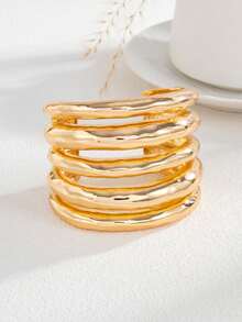 6pcs Vintage Bohemian Geometric Asymmetrical Pattern Metal Open Bangle Bracelets, Minimalist Fashion Punk Style Combination Cuff Bracelets, Suitable For Women Daily Wear, Casual Holiday, Party Jewelry - Vàng - Xem 6