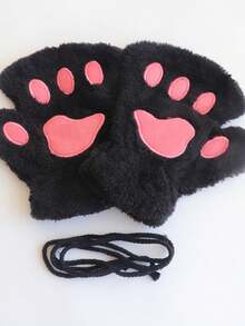 1 Coppia Guanti invernali carini a forma di zampa di gatto per signora, guanti con dita esposte a forma di gatto dei cartoni animati, guanti mezze dita morbidi e peluche a forma di zampa d orso - Multicolore - Visualizzare 14