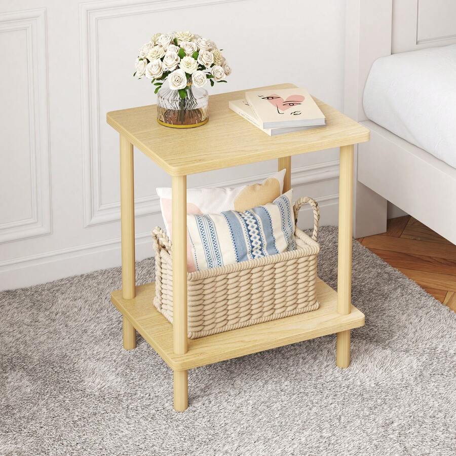 Modern End Table For Living Room, Small Wood Side Table & Nightstand | Natural Finish, No-Tool Assembly, Multi-Functional Accent Table For Bedroom, Office, Apartment | Small Space-Friendly Wooden Stool Stand - Natural Oak - Xem 1