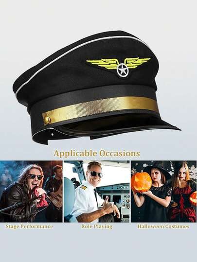 1 pièce Casquette de pilote d'hôtesse de l'air, casquette d'aviation, casquette de capitaine d'hôtesse/steward pour le jeu de rôle, chapeau de costume d'hôtesse de l'air, convient pour les accessoires de fête de vacances