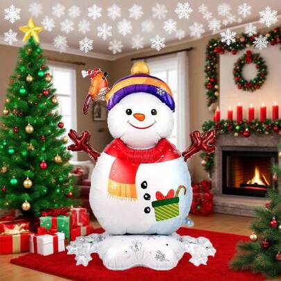 Muñeco de nieve inflable de 62 pulgadas de altura - Con bufanda roja, sombrero morado y ojos expresivos - Decoración navideña duradera para interiores/exteriores, adecuada para fiestas, montajes de invierno maravilloso - Perfecto para fondos de fotos y desfiles de muñecos de nieve, así como decoración de invierno maravilloso