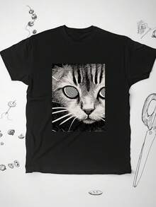 Cat Shirt Tshirt T Shirt Graphic Design With Cat Grunge  Cat Hypnotizing Kitten Cool Uni Shirt Gift Idea - 款式19 - 查看 1