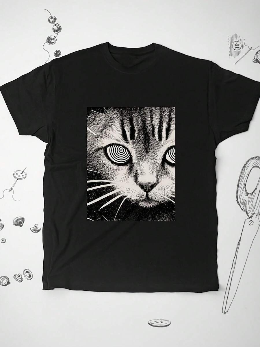 Cat Shirt Tshirt T Shirt Graphic Design With Cat Grunge Cat Hypnotizing Kitten Cool Uni Shirt Gift Idea - 款式19 - 查看 1