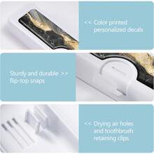 Toothbrush Travel Case - Pattern, Holder And Covers For Toothbrushes, Includes Tongue Scraper Case - 黑色大理石 - 查看 3