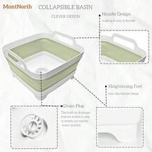 Collapsible Wash Basin 9L Foldable Dish Tub With Drain Plug Portable Collapsible Dish Basin Camping Sink For Washing Dishes Laundry And Kitchen Use Gray - 綠色 - 查看 4