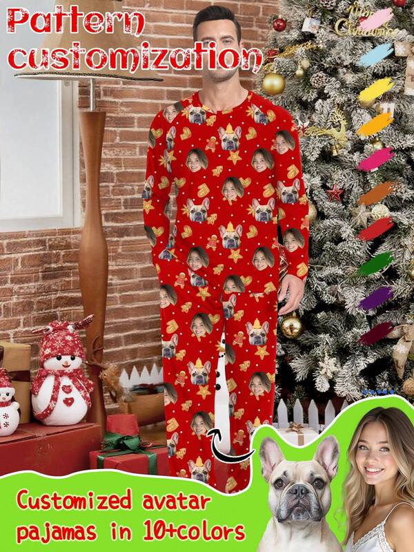 Conjunto de pijama personalizado con retrato de dibujos animados para hombres/mujeres/niños/mascotas, regalo de Navidad/vacaciones