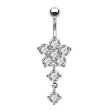 1pc Fashionable Personalized Gold Stainless Steel Rhinestone Tassel Flower Navel Piercing, Women's Body Jewelry - Yellow Gold - View 4