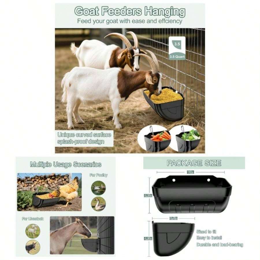 Goat Feeders Hanging 3 Pack 3.5 Quart, Chicken Waterer Feeder Trough Poultry Livestock Black - 3*3.5 Quart + Black - View 1