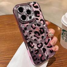For IPhone 16 Pro Case Magnetic Glitter Compatible With MagSafe Diamond Leopard Cheetah Print Phone Case Cover For IPhone 16 Pro,Pink2025.1apple007 - Màu tím - Xem 1