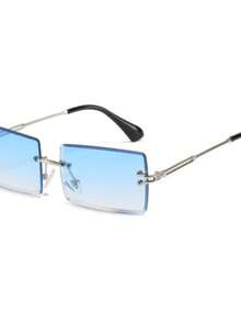 Red River Women's Vintage Square Rimless Sunglasses (New) - 藍色 - 查看 1