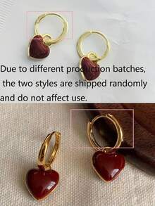 1pair Vintage Red Heart Shaped Zinc Alloy Hoop Earrings With Gold Tone For Thanksgiving Accessories Halloween Valentine's Day Valentines
