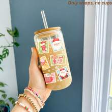 Christmas Gingerbread House Christmas Santa Bookstore Stamp Treats UV Dtf Wraps For 16 Oz Glass Can Cup, Santa Letter Uv Dtf Cup Wraps For Glass Cup Bottle Tumbler Mug, Cozy Winter Wonderland Aesthetic Waterproof Uvdtf Cup Wraps For Laptop Diy Craft Decorations, Uv Dtf Decals Water Bottle Stickers