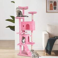 | 70" Cat Tree Tower | Pink | Sturdy, Easy To Assemble, Multi-Level Activity Center With Sisal Scratching Posts, Condos, Perches, Hanging Cat S, Observation Decks & Ladder,23942389 - 淺粉色 - 查看 2