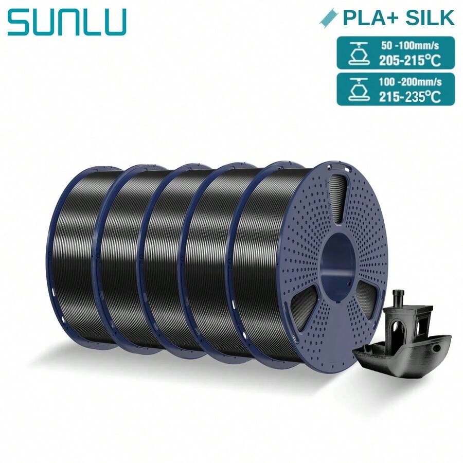 SUNLU 5KG Pla Plus Silk 3D Filament 1.75mm Shiny Silk Texture High Toughness 3D Printing Filaments 3D Printer Fast Shipping - 5公斤絲綢黑 - 查看 1