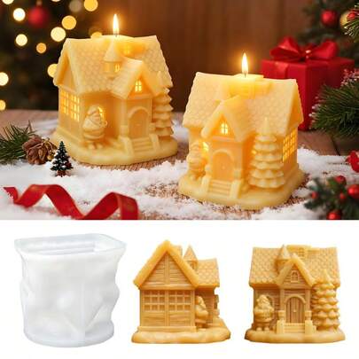 1 stuk kerst sneeuwhuisje kaarsvorm, DIY reliëf kerstboom, Kerstman, cilinder kaars gips decoratie siliconen mal