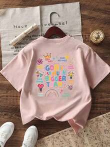 Áo thun cổ tròn tay ngắn in họa tiết vui nhộn thường ngày cho bé gái tuổi mới lớn, áo mùa hè - Hồng - Xem 3